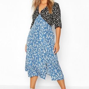 BOOHOO Contrast floral side split midi dress